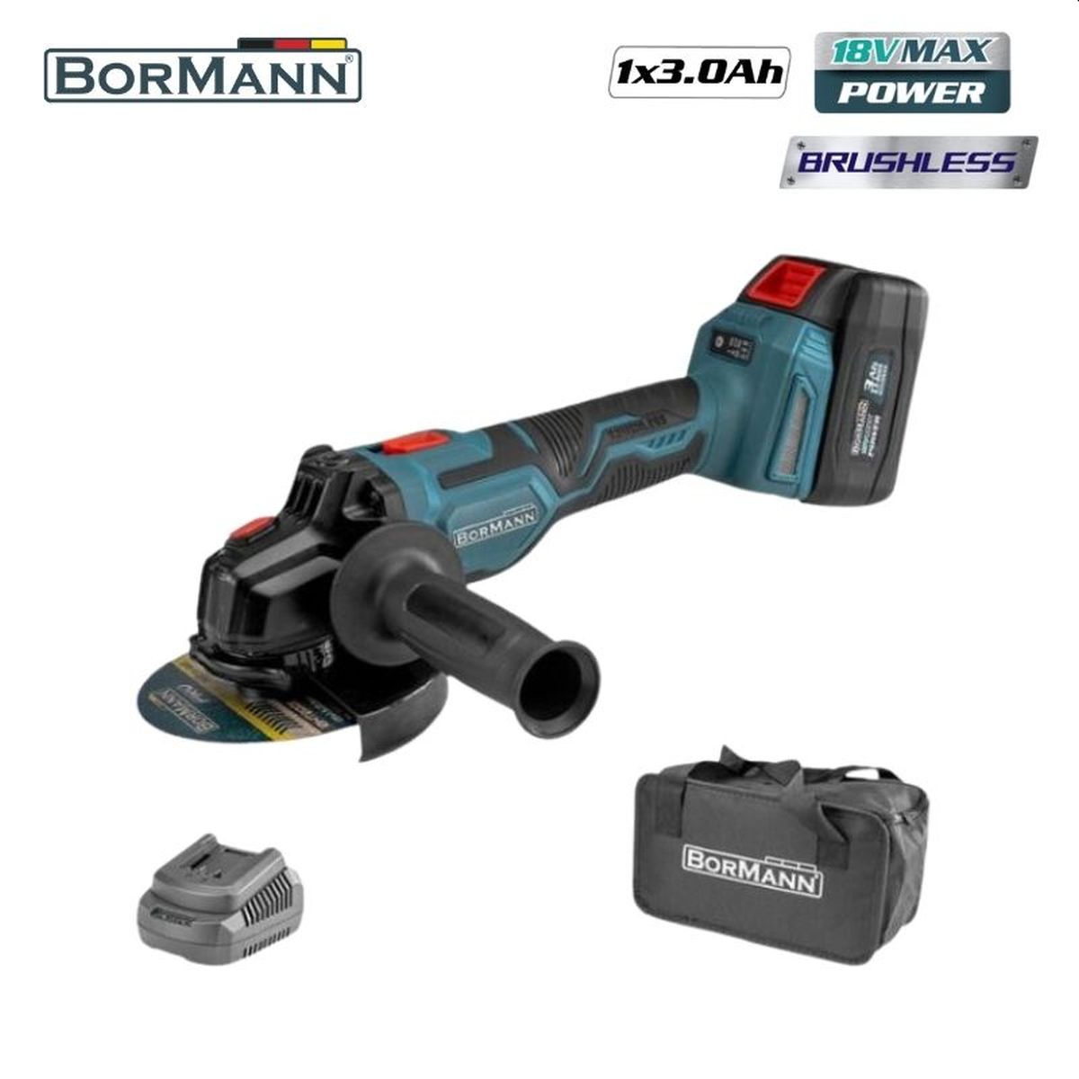 ΓΩΝΙΑΚΟΣ ΤΡΟΧΟΣ BRUSHLESS 20V,Li-Ion, Φ125mm 053422 BORMANN