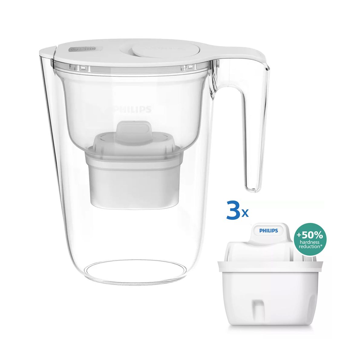 Κανάτα Με Φίλτρο Νερού Αποσκλήρυνσης Micro X-Clean 2600ml Λευκή με 3τεμ Φίλτρα AWP2943WHT3 Philips